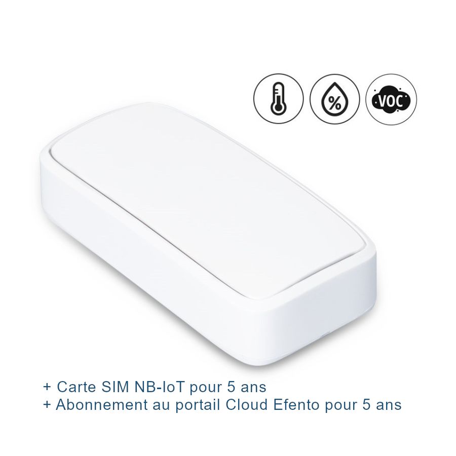 Pack Efento Enregistreur sans fil de COV, de température et d'humidité NB-IoTavec carte SIM et abonnement Cloud pour 5 ans